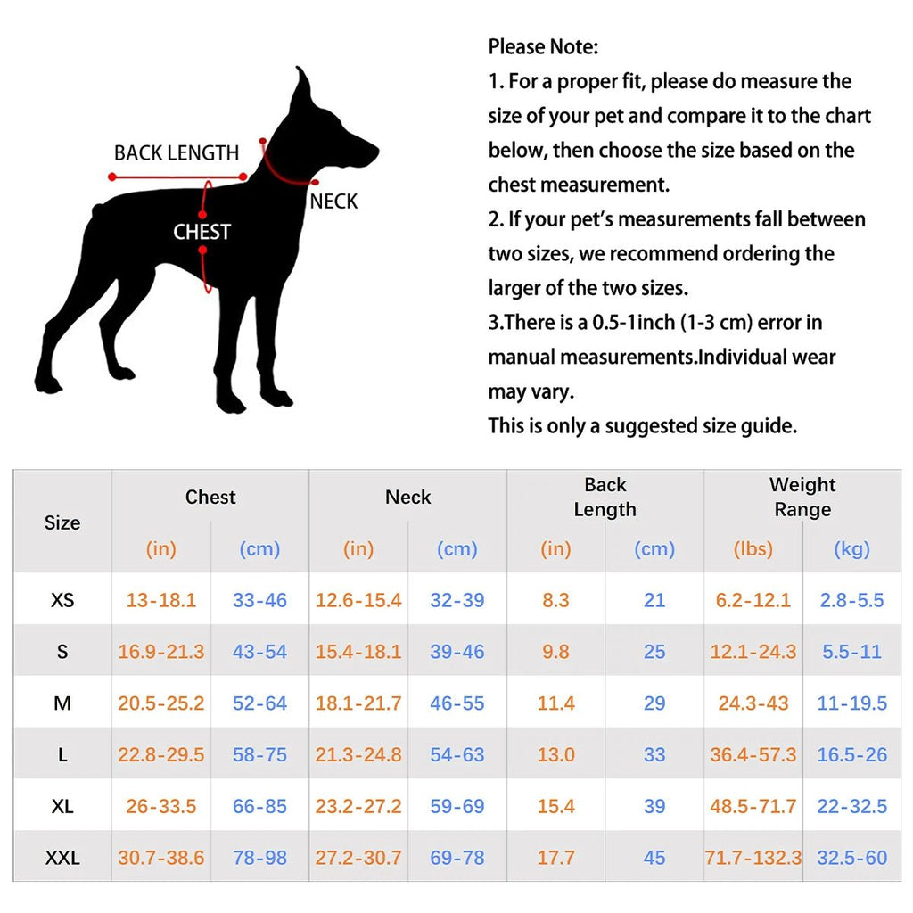 Tableau de toutes les dimensions du gilet de sauvetage pour chien. Image produit Boutiquechien