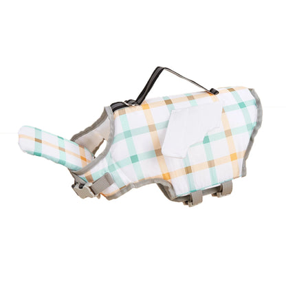 Gilet chien de sauvetage de couleur blanc à carreau pour les petits chiens. Image produit Boutiquechien