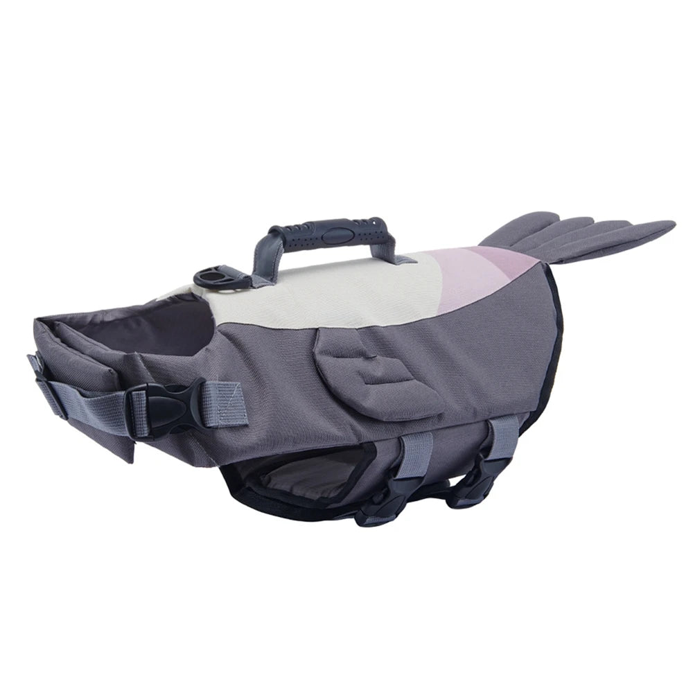 Gilet de sauvetage pour les chiens de grande taille de couleur gris en forme de phoque. Image produit Boutiquechien