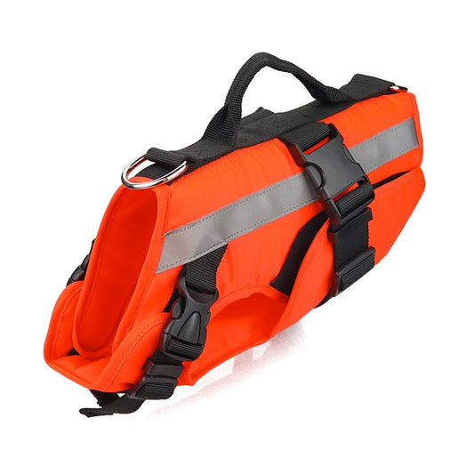 Gilet de sauvetage de couleur orange et noir avec rappelle réfléchissant. Image produit Boutiquechien