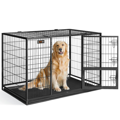 Golden retriever de couleur blanc dans une cage de couleur noir pour chien. image produit Boutiquechien