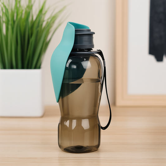 gourde pour chien de couleur verte et noir posé dans un fond de couleur claire avec en fond une plante verte dans un pot blanc. Image produit Boutiquechien