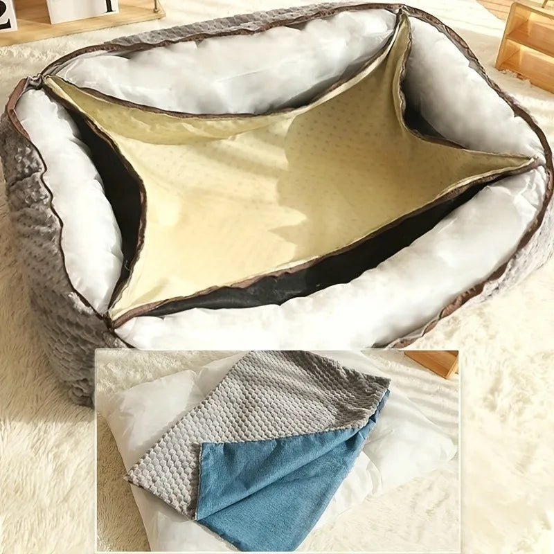 Grand panier pour chien déhoussable bleu canard déhoussable
