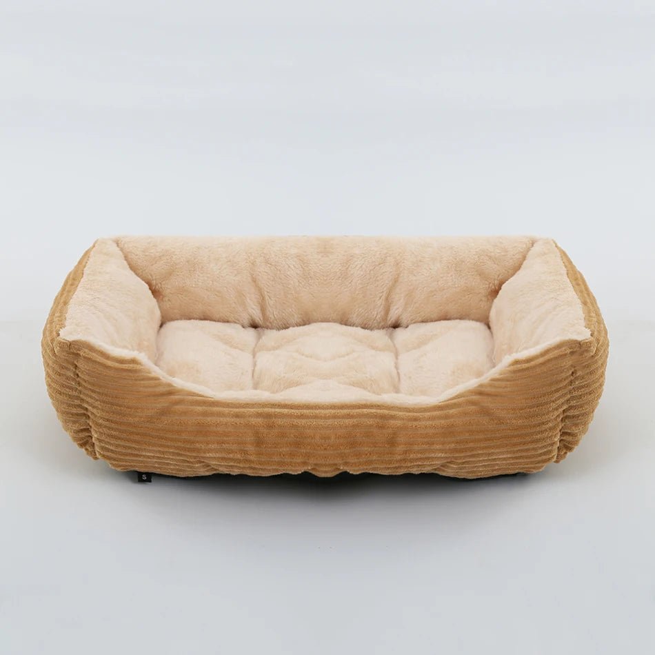 Grand panier pour chien XXL beige et velours rembourré pour un moelleux de qualité supérieur. Panier style velour classe pour grand chien. image produit boutiquechien