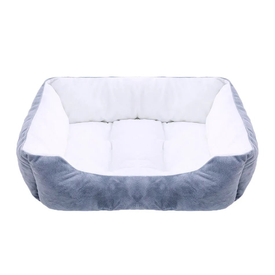 Grand panier pour chien XXL gris et blanc rembourré pour un moelleux de qualité supérieur. Panier style velour classe pour grand chien. image produit boutiquechien