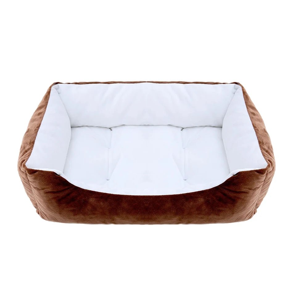 Grand panier pour chien XXL brun et blanc rembourré pour un moelleux de qualité supérieur. Panier style velour classe pour grand chien. image produit boutiquechien