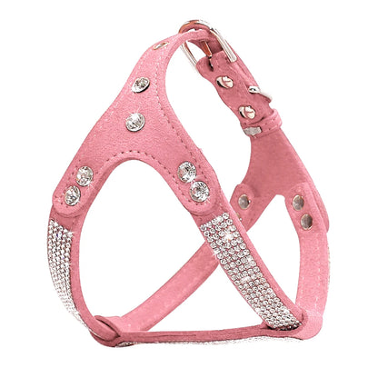Harnais chien durable et résistant avec des paillettes sur le chien. Le harnais possède des paillettes et il est de couleur rose. Image produit Boutiquechien