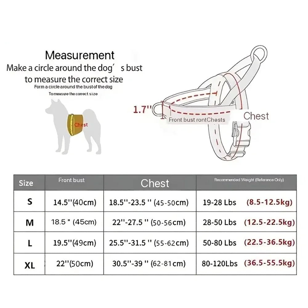 Harnais anti traction agissant sur poitrail du chien dimensions produit 