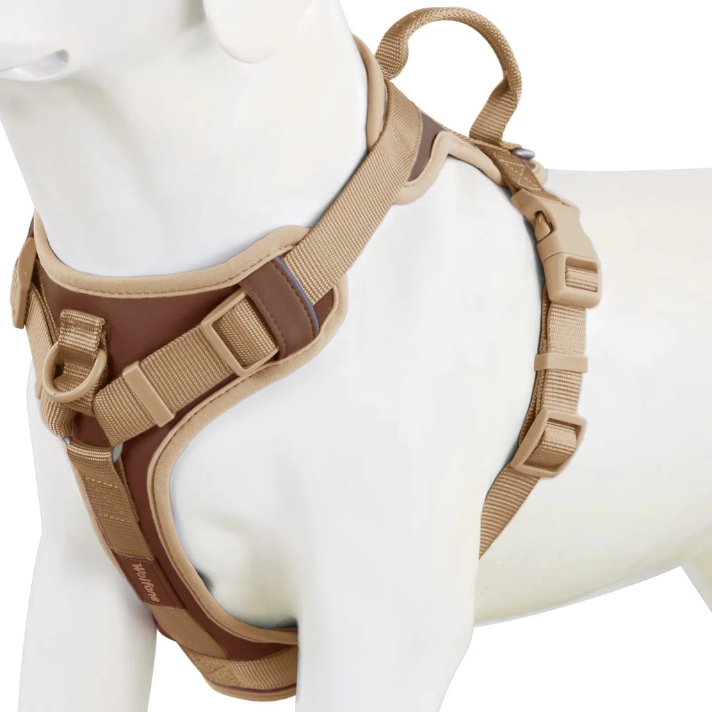 Harnais anti traction chien qui tire brun claire