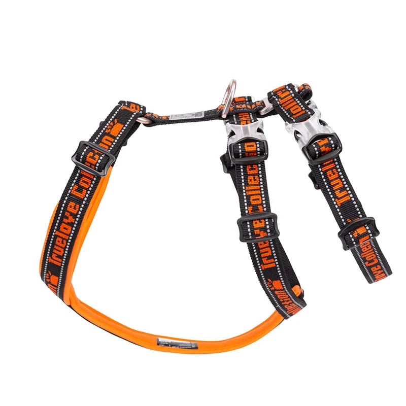 Harnais chien en t orange et noir 