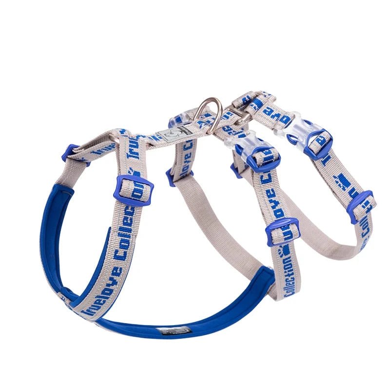 Harnais chien en t gris et bleu