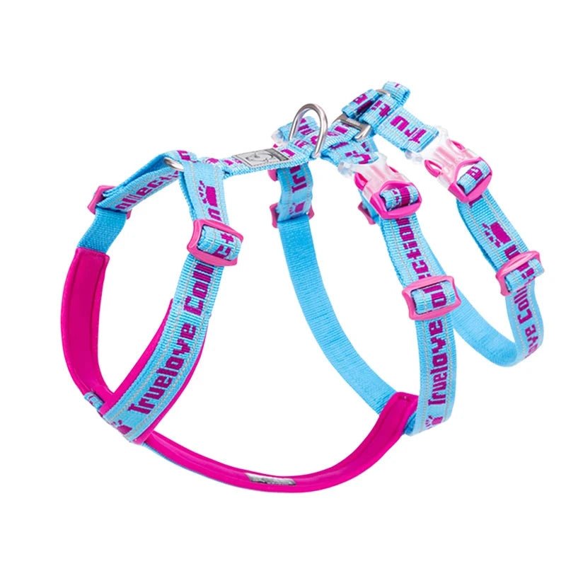 Harnais chien en t bleu et rose