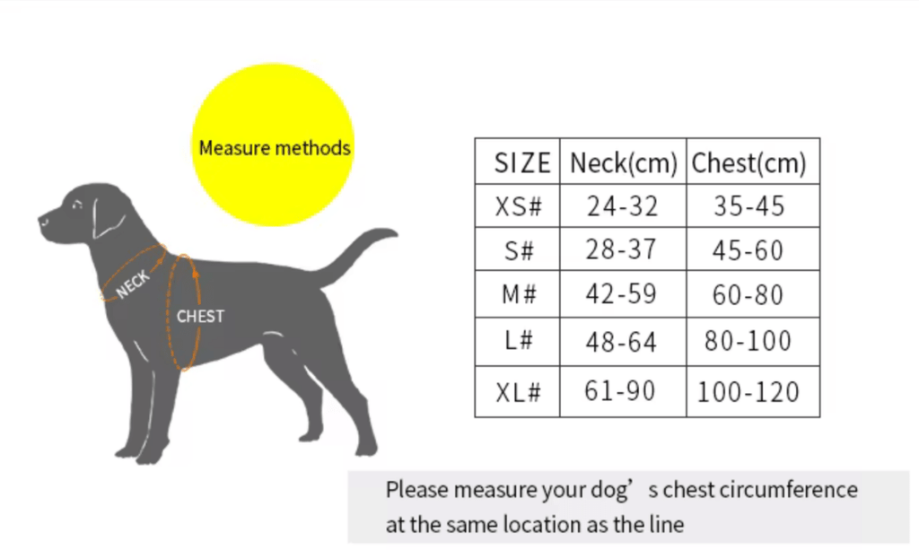 Harnais chien XS dimensions 