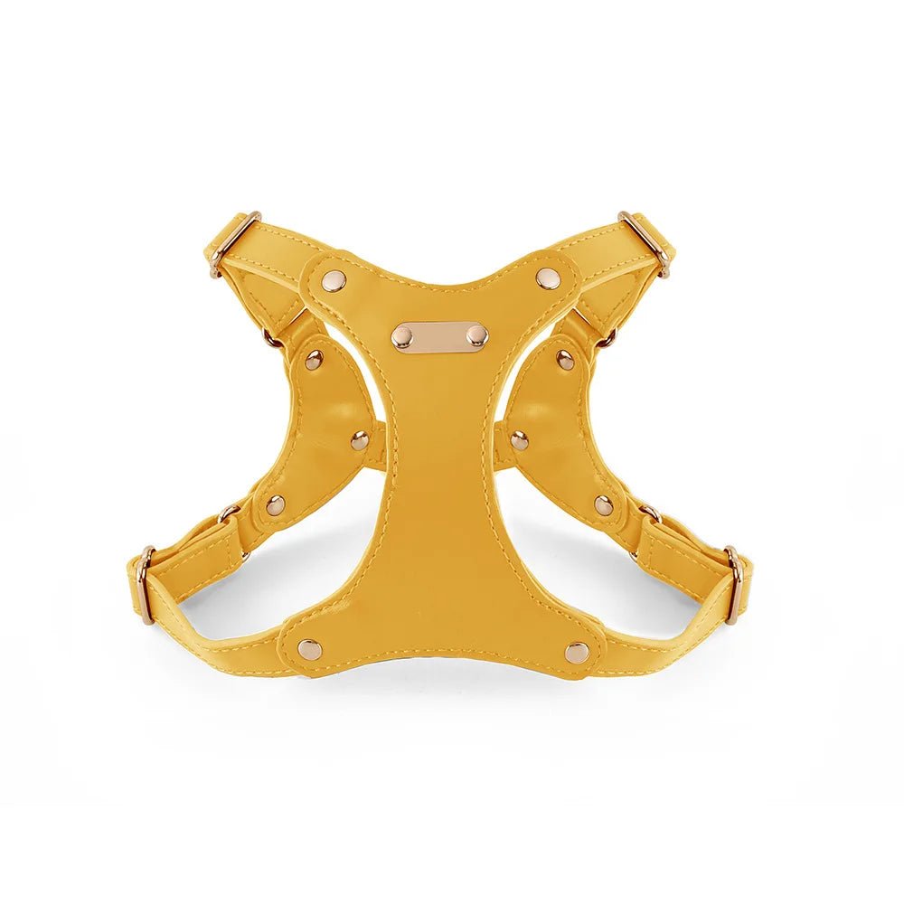 Harnais pour petit chien en cuir de couleur jaune de boutiquechien