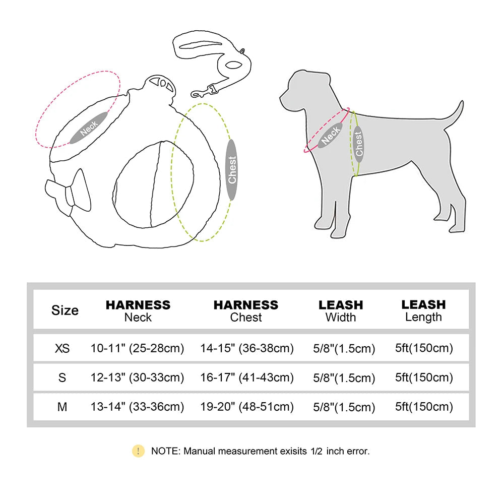 dimension du harnais de noël pour chihuahua et petit chien. Dimension de XS à M