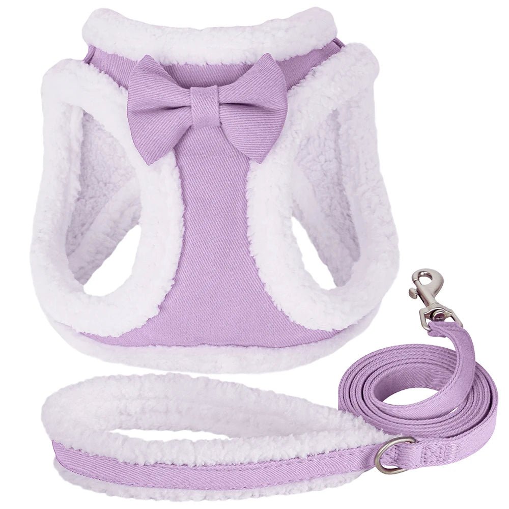 harnais de noel violet pour petit chien et chihuahua avec la laisse raccord avec le harnais 