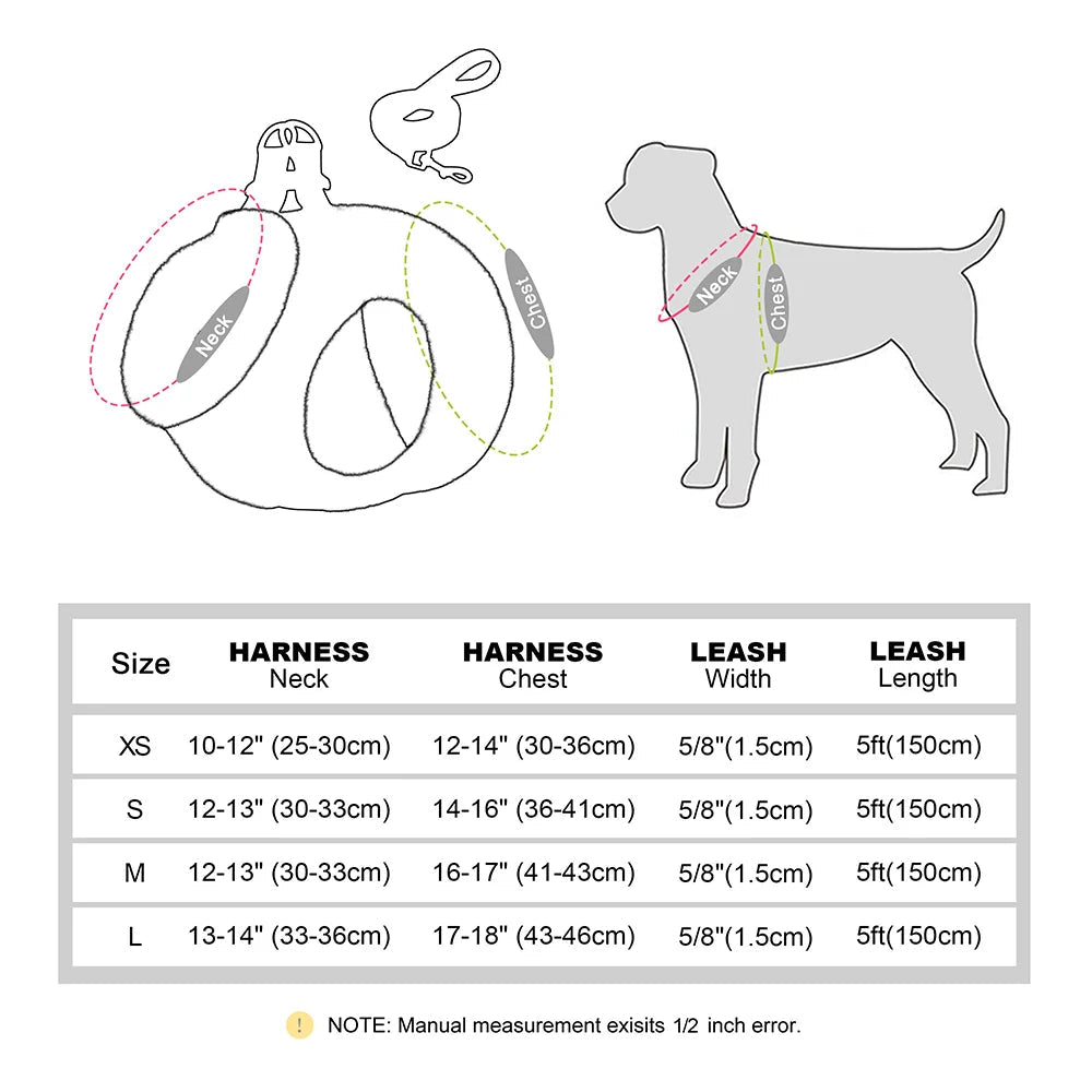 dimension des harnais doux et chaud chien de XS à L pour petit chien 