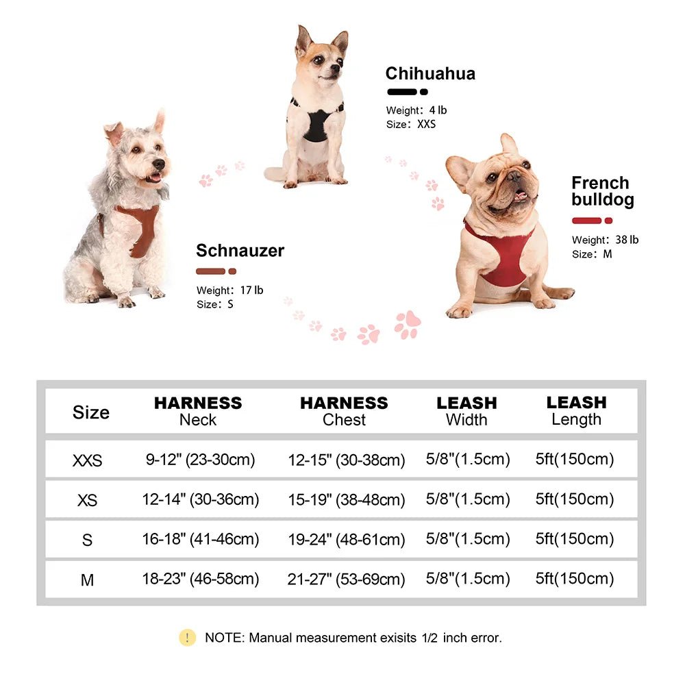 Tableau des tailles du harnais en cuir pour les petits chien de boutiquechien
