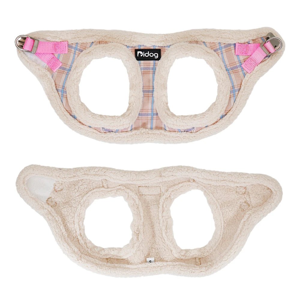 Harnais chihuahua de couleur rose et blanc avec du rembourrage blanc. Image produit Boutiquechien