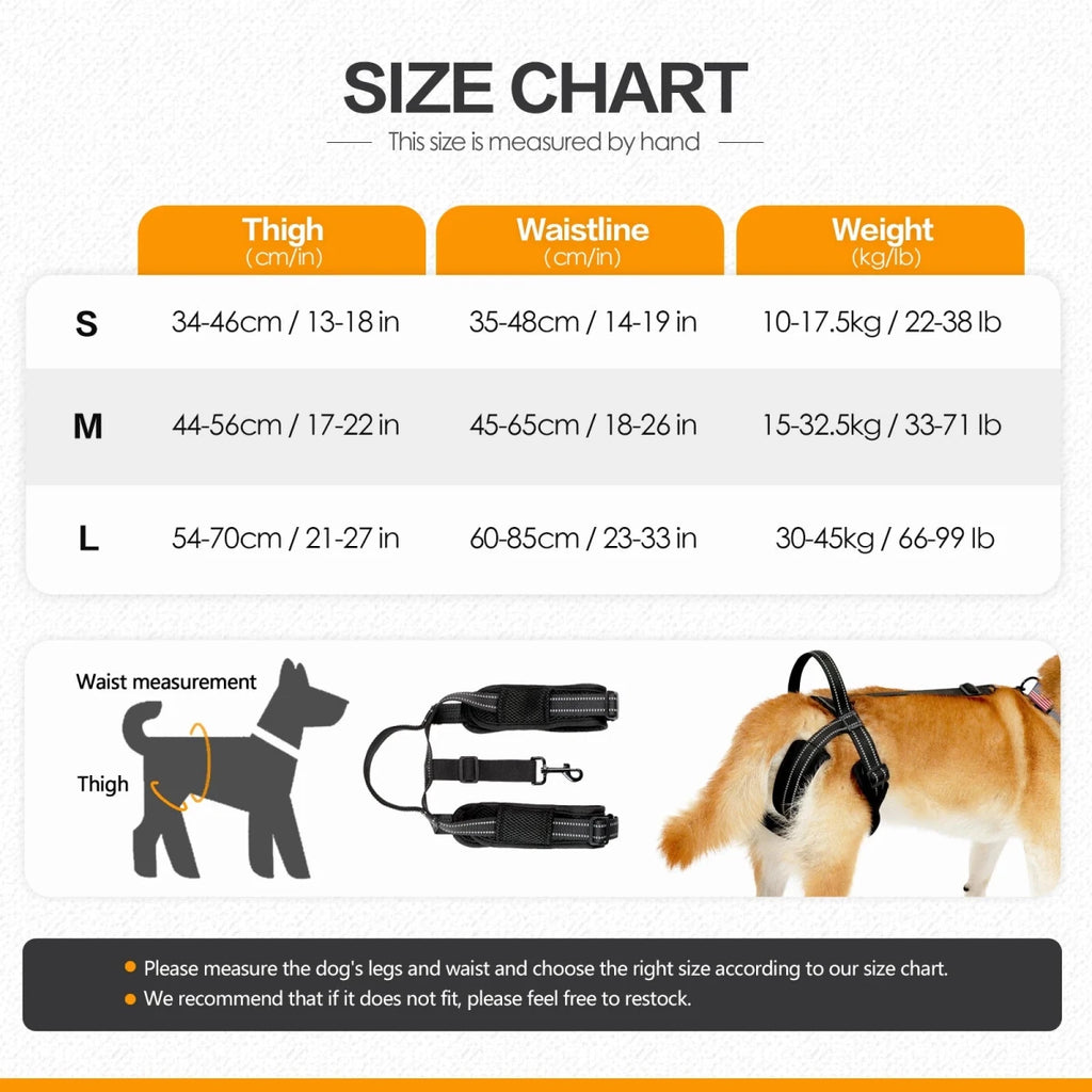 Harnais gros chien avec poignée train arrière dimensions total 