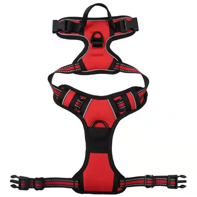 Harnais gros chien xxl de couleur rouge et noir vue du dessous 