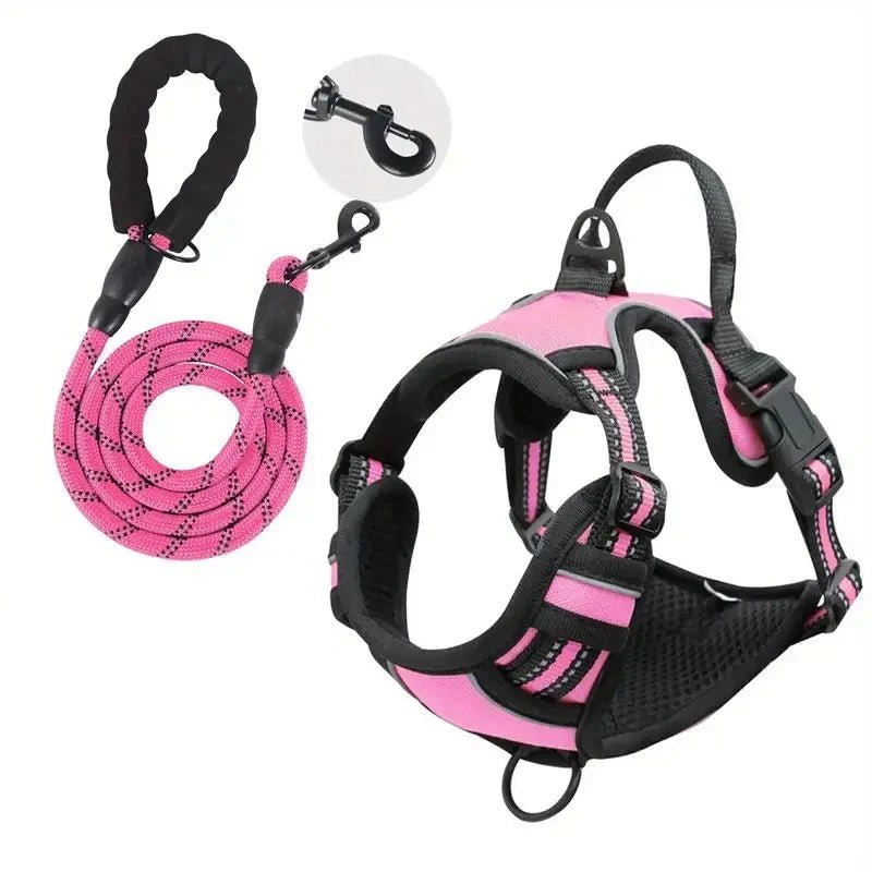 laisse et harnais pour chien de couleur rose avec laisse résistant et durable. Image produit Boutiquechien