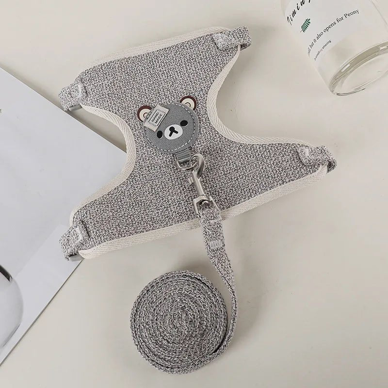 Harnais chien de couleur gris avec ourson de couleur gris. Image produit Boutiquechien