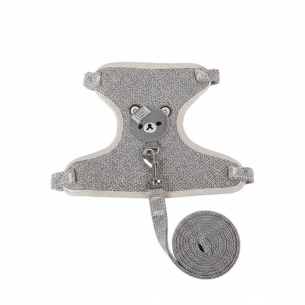 Harnais chien de couleur gris avec ourson de couleur gris. Image produit Boutiquechien
