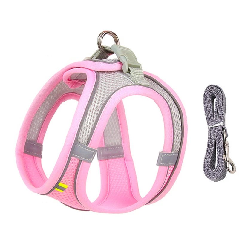harnais respirant rose pour petit chien avec laisse fais en nylon 