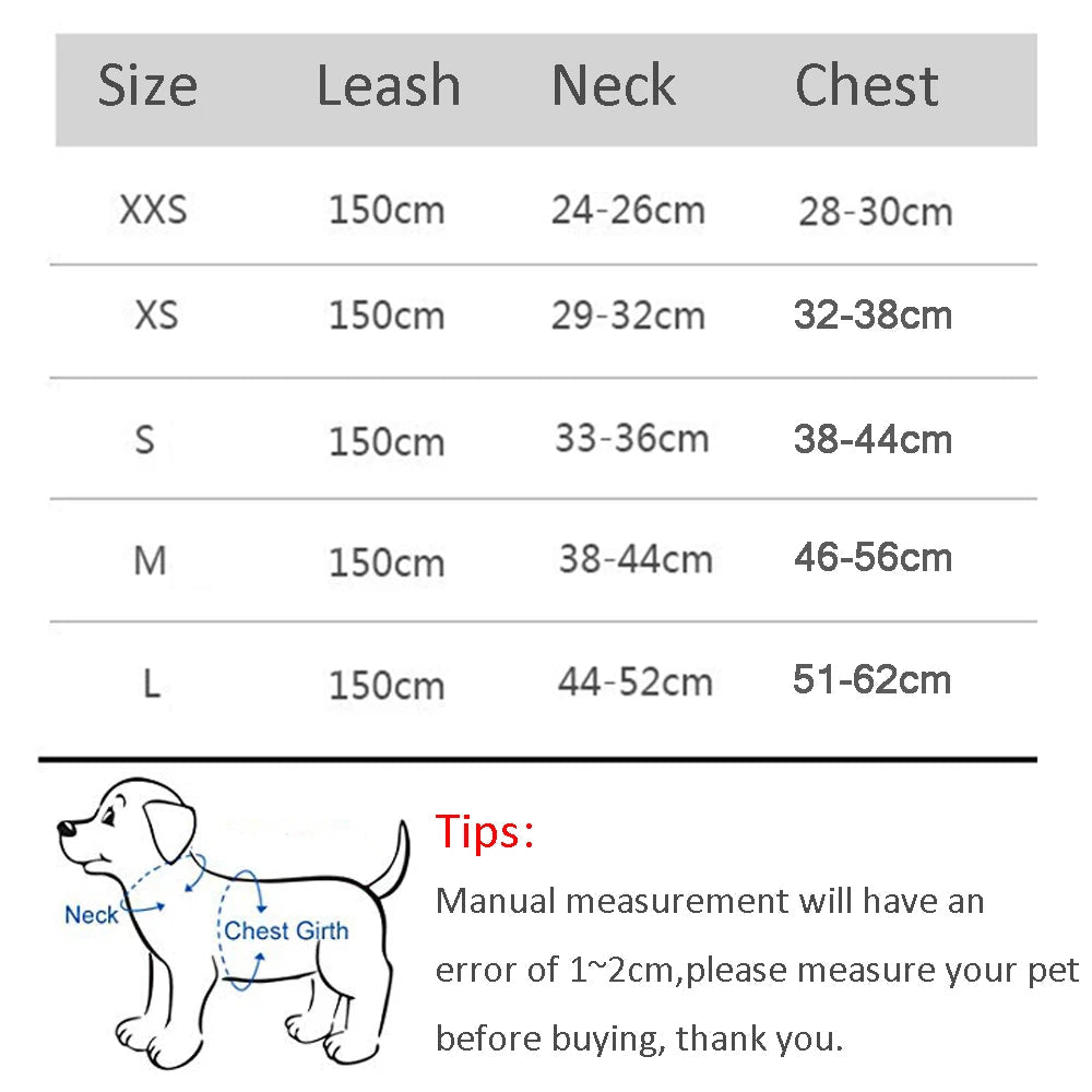 dimension du harnais résistant pour petit chien fabriqué en nylon allant de XXS à L 