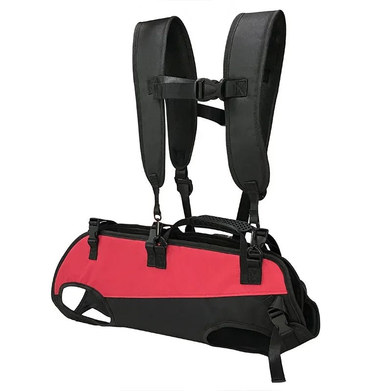 Harnais pour transporter un chien rouge et noir