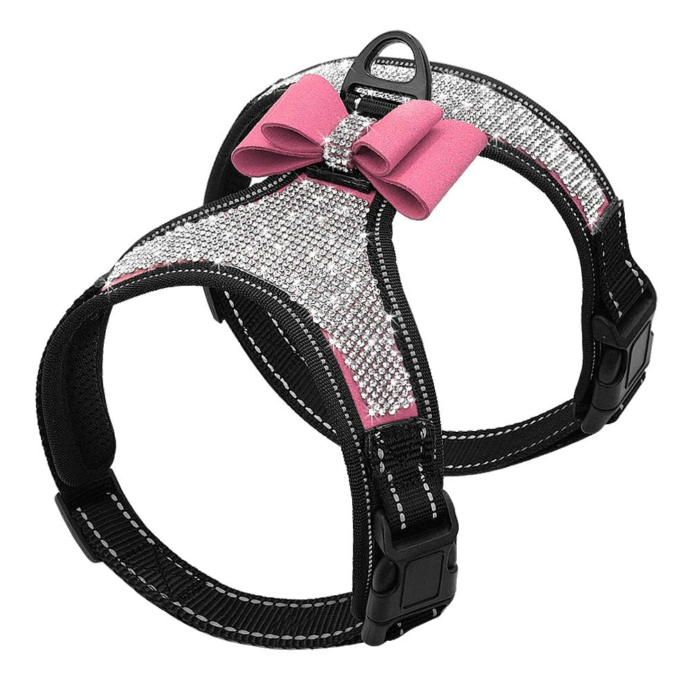 Harnais strass pour petit chien rose