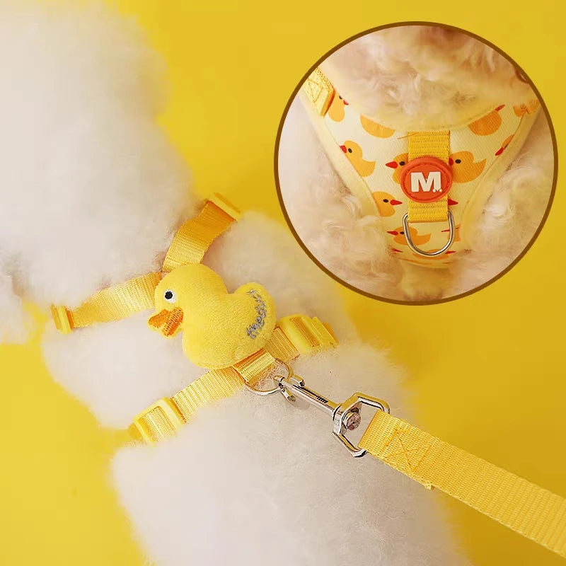 harnais chien avec des canard de couleur jaune. Image produit Boutiquechien