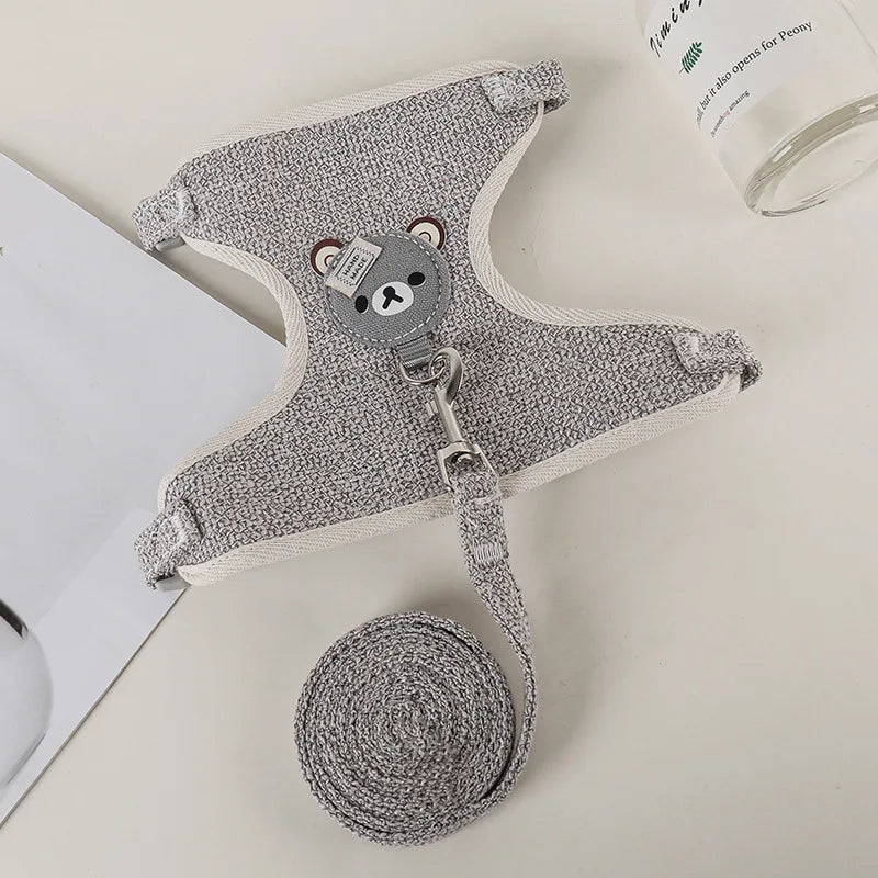 Harnais chien de couleur gris avec ourson de couleur gris. Image produit Boutiquechien