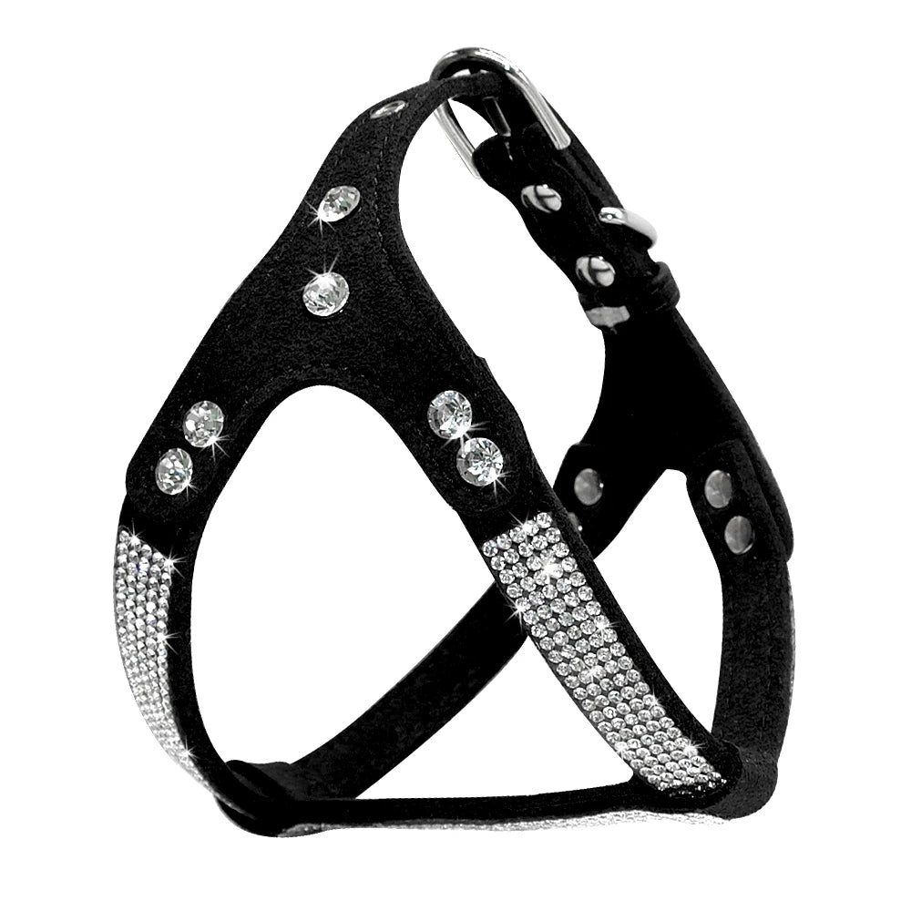Harnais chien durable et résistant avec des paillettes sur le chien. Le harnais possède des paillettes et il est de couleur noir. Image produit Boutiquechien