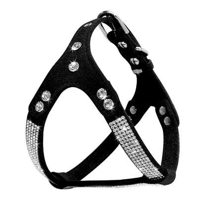 Harnais chien durable et résistant avec des paillettes sur le chien. Le harnais possède des paillettes et il est de couleur noir. Image produit Boutiquechien