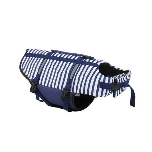 Harnais de sauvetage pour chien de couleur bleu et blanc à rayure. Image produit Boutiquechien