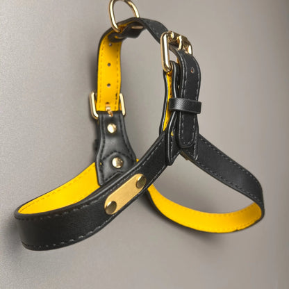 Harnais pour les chiens de couleur noir et jaune de boutiquechien