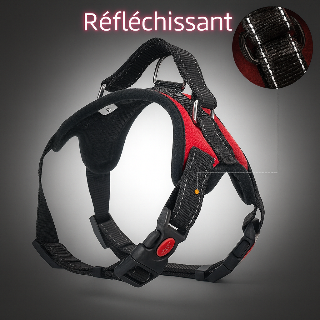 harnais réfléchissant noir et rouge pour beagle de boutiquechien