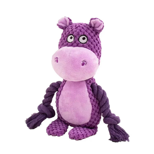 Peluche hippopotame de couleur violet style corde résistant. Image produit Boutiquechien