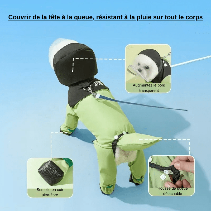 Toutes les caractéristiques de l'imper pour chien de couleur noir et vert. Image produit Boutiquechien