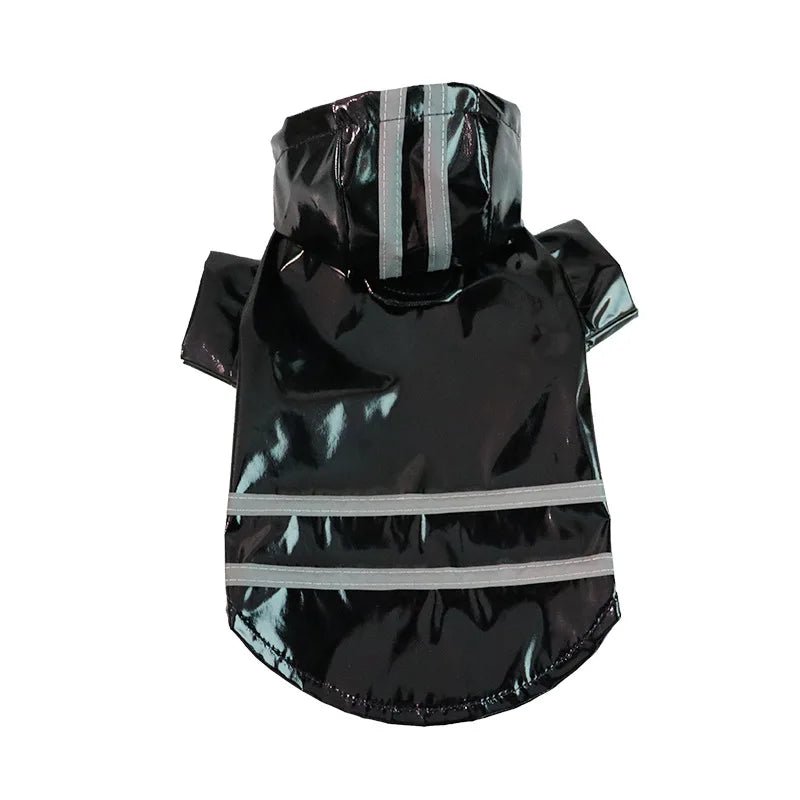 Petit imper pour chien de couleur noir avec des bandes réfléchissante de couleur grise. Image produit Boutiquechien