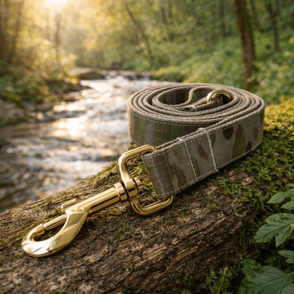 Laisse camouflage pour chien dans les bois