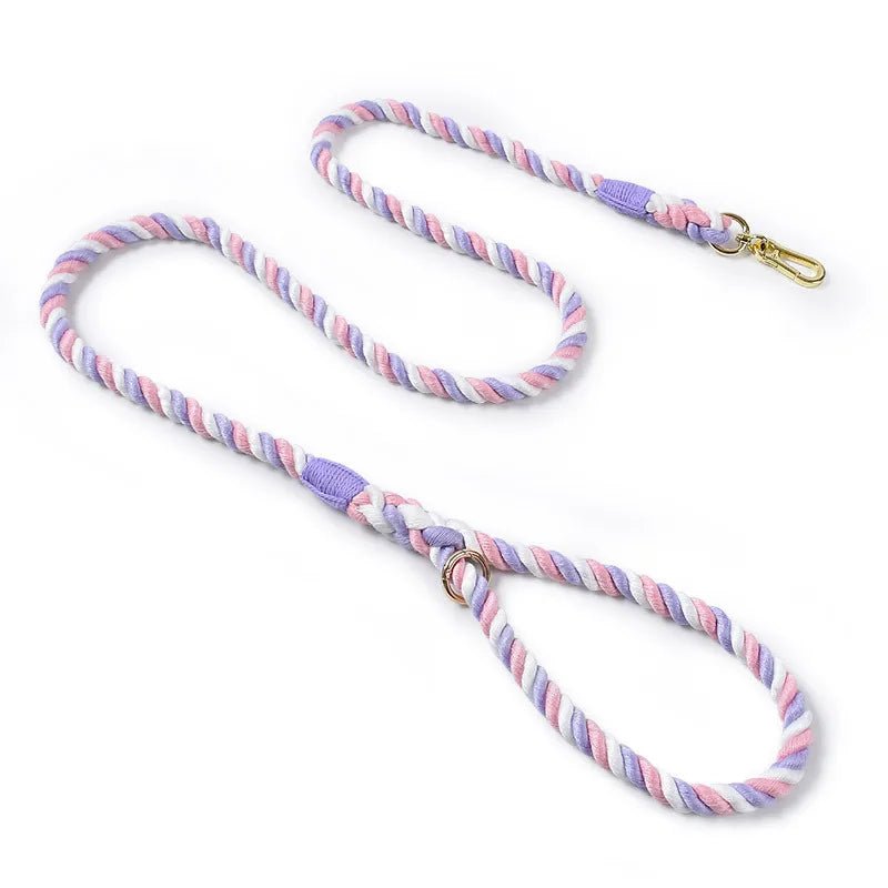 Laisse de présentation pour chien rose et blanc 