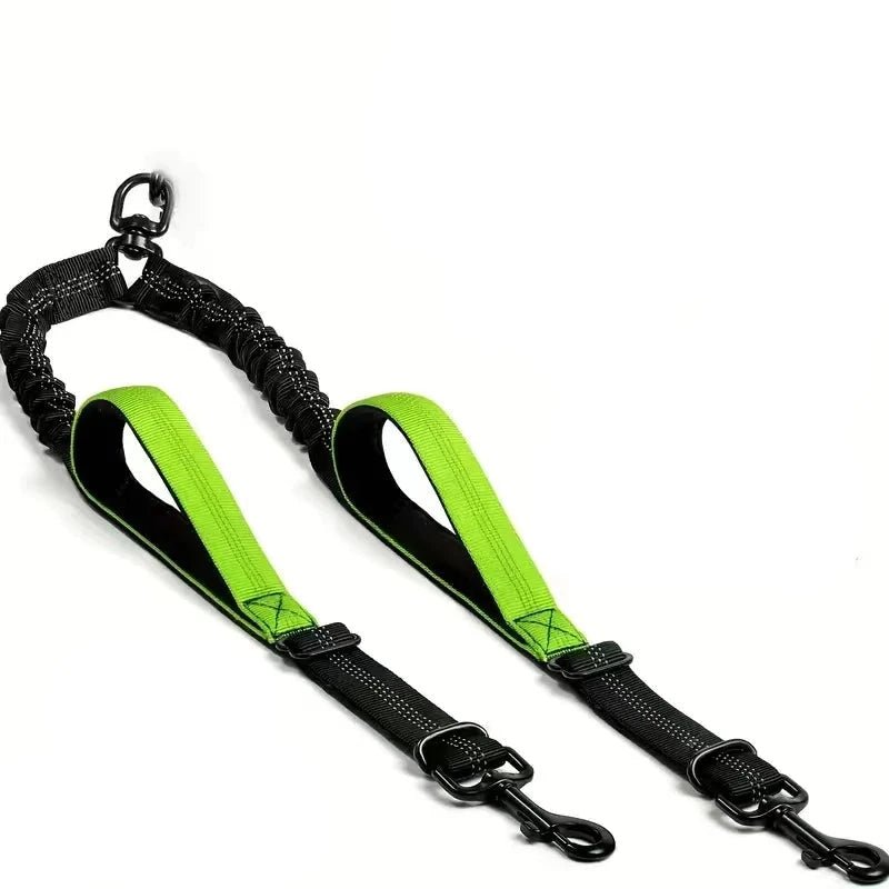extension de laisse double avec des poignées de couleur vert de chaque côté pour maintenir les chiens. Image produit Boutiquechien