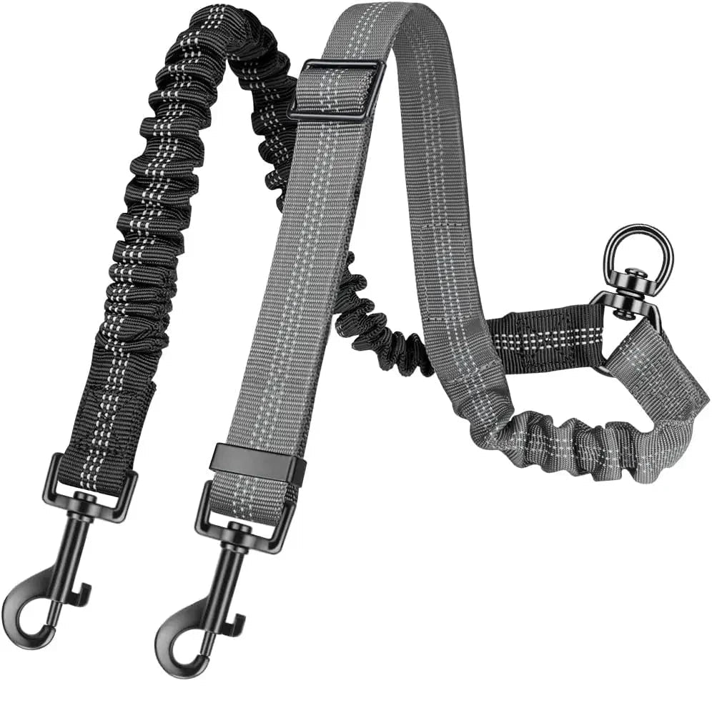 Laisse double pour chien qui tire gris et noir 