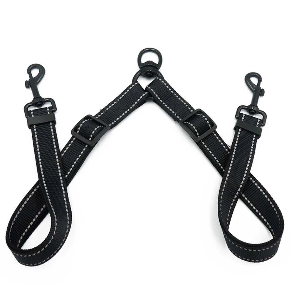 Extension de laisse double de couleur noir réfléchissant. Image produit de boutiquechien