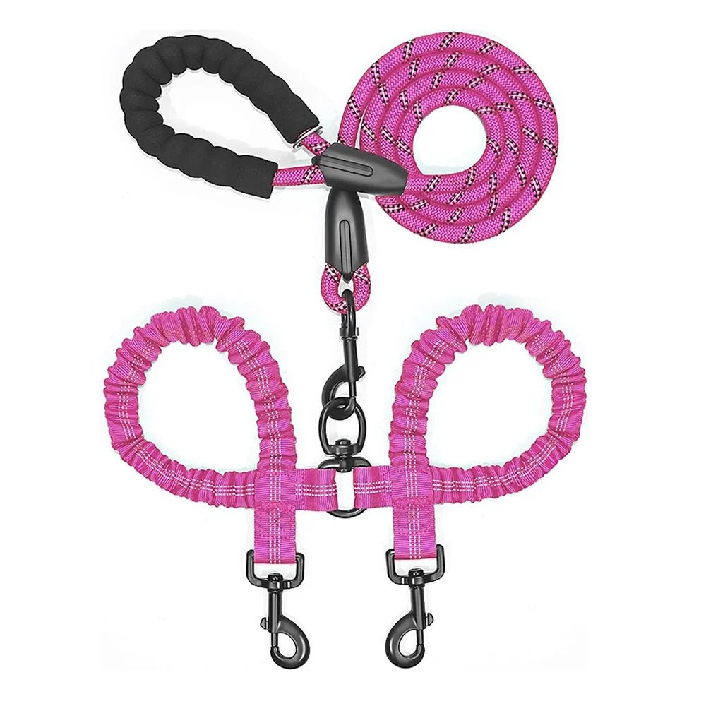 laisse double pour chien de couleur rose et résistant avec extension de laisse extensive. Laisse pour chien rembourré de Boutiquechien