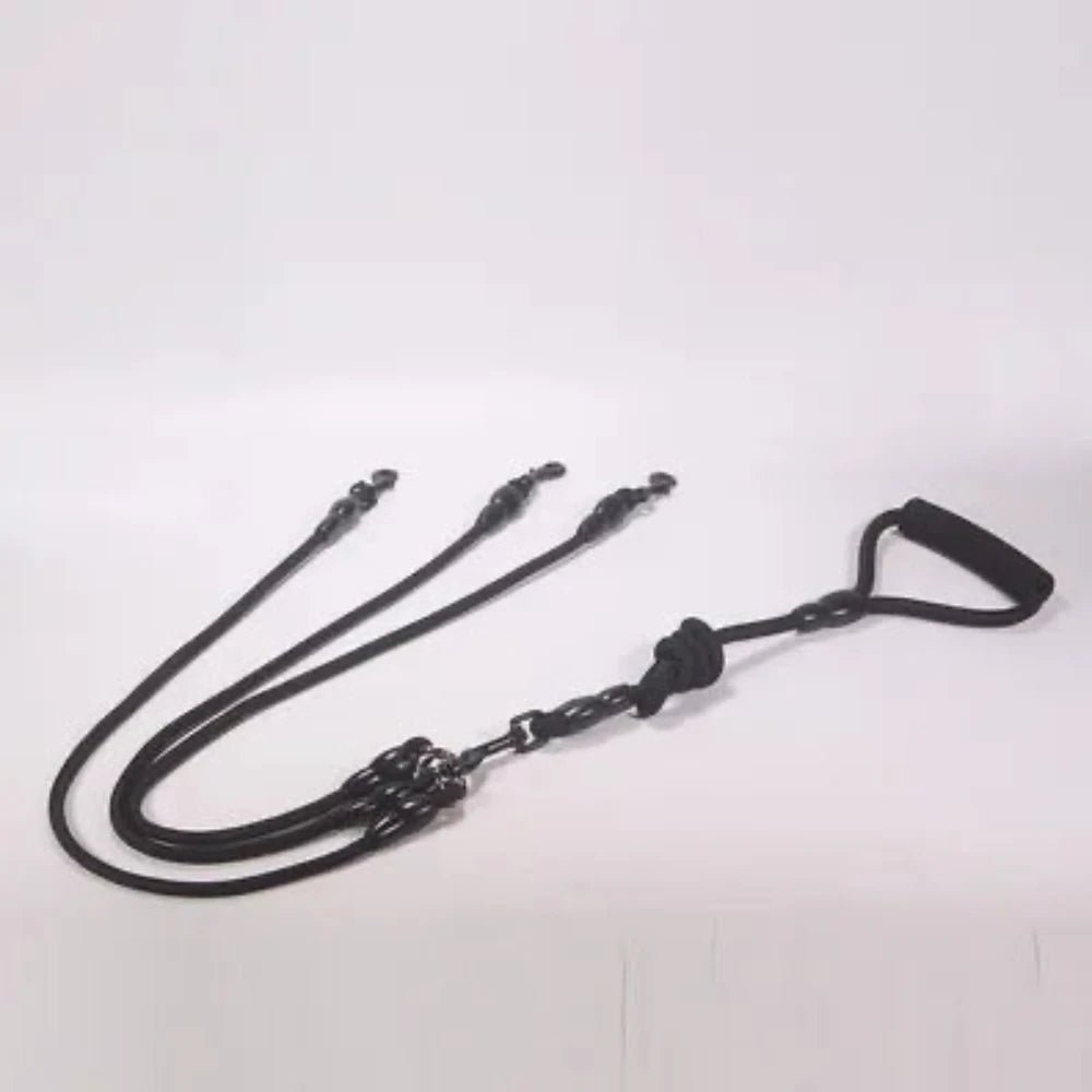 laisse triple pour chien de couleur noir en nylon résistant et durable. Laisse double parfaite pour deux chiens. Image produit Boutiquechien