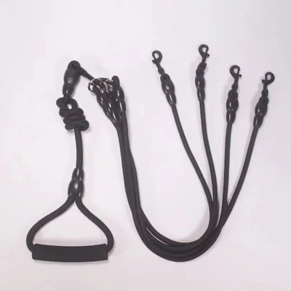 laisse quadruple pour chien de couleur noir en nylon résistant et durable. Laisse double parfaite pour deux chiens. Image produit Boutiquechien